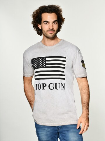 TOP GUN T-Shirt mit US-Flagge ' Search ' in Beige: predná strana