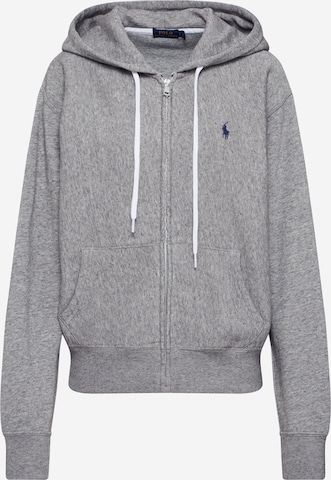 Polo Ralph Lauren Collegetakki 'LS ZIP HD-LONG SLEEVE-KNIT' värissä harmaa: edessä