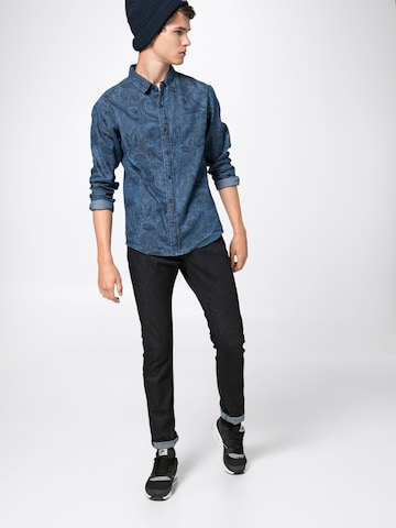 Urban Classics Regular fit Button Up Shirt in Blue