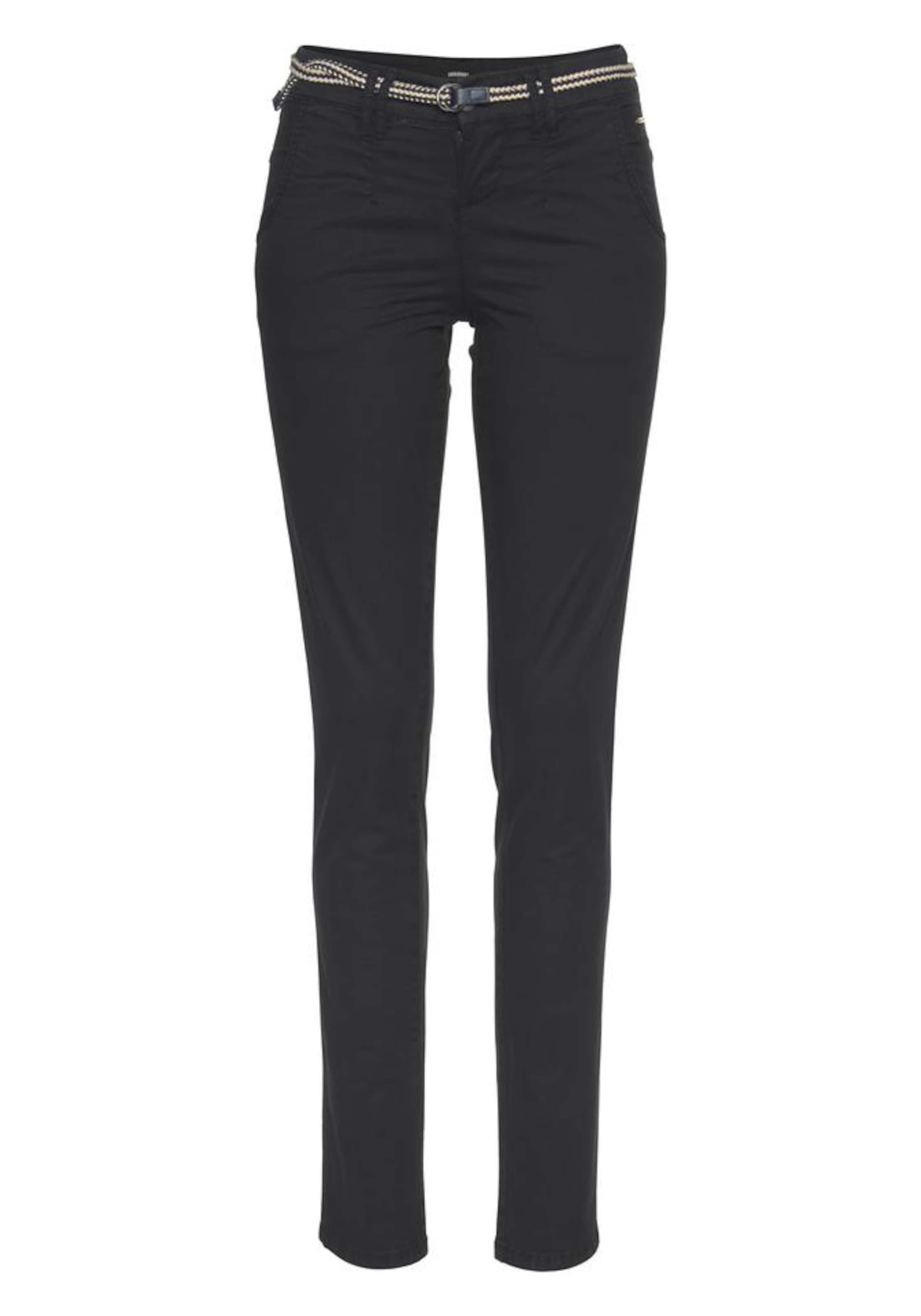 KangaROOS Slimfit Chinohose mit Bindeband in Schwarz: Vorderseite