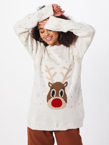 Boohoo Πουλόβερ 'Snowflake Reindeer Christmas' σε μπεζ: μπροστά