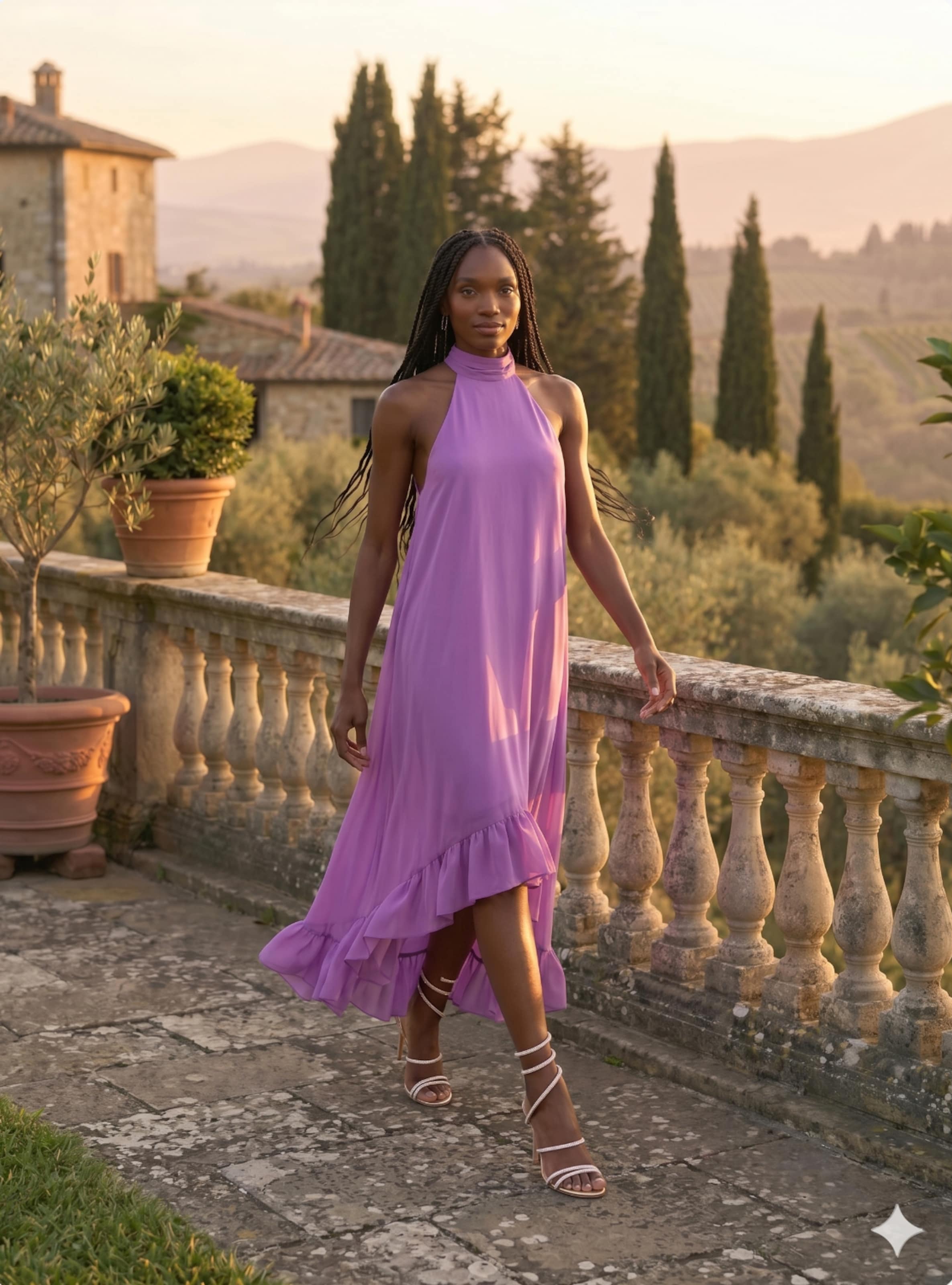 Tracy - Purple Neckholder Dress Guest Look