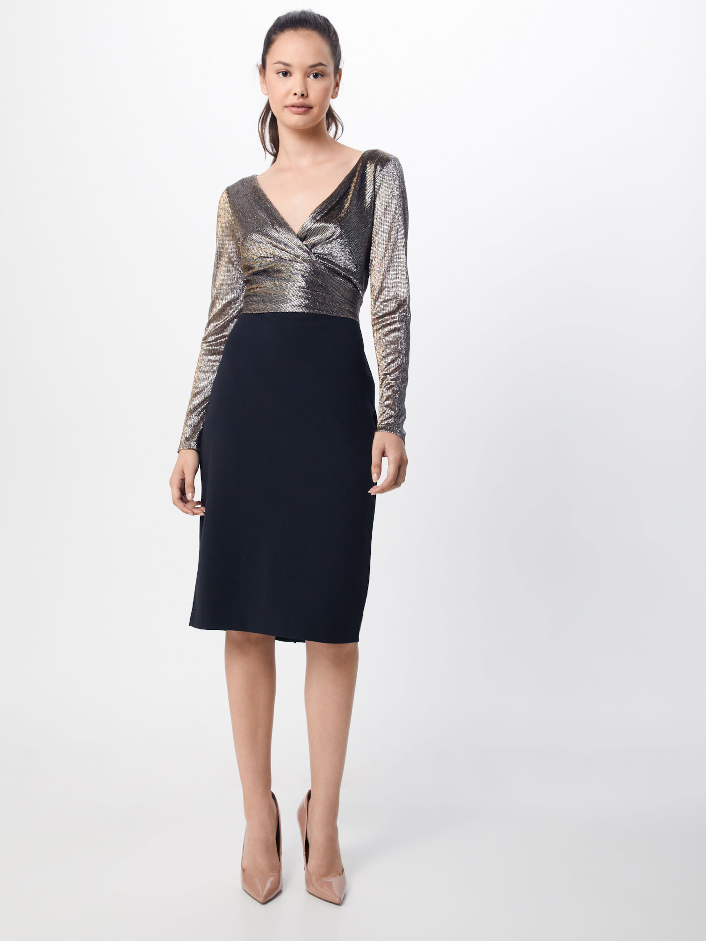 Lauren Ralph Lauren Koktejlové šaty 'ALEXIE-LONG SLEEVE-COCKTAIL DRESS' - zlatá / černá: Pohled zepředu