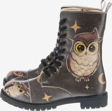 DOGO Lace-Up Ankle Boots 'Owl Family' in Brown: front