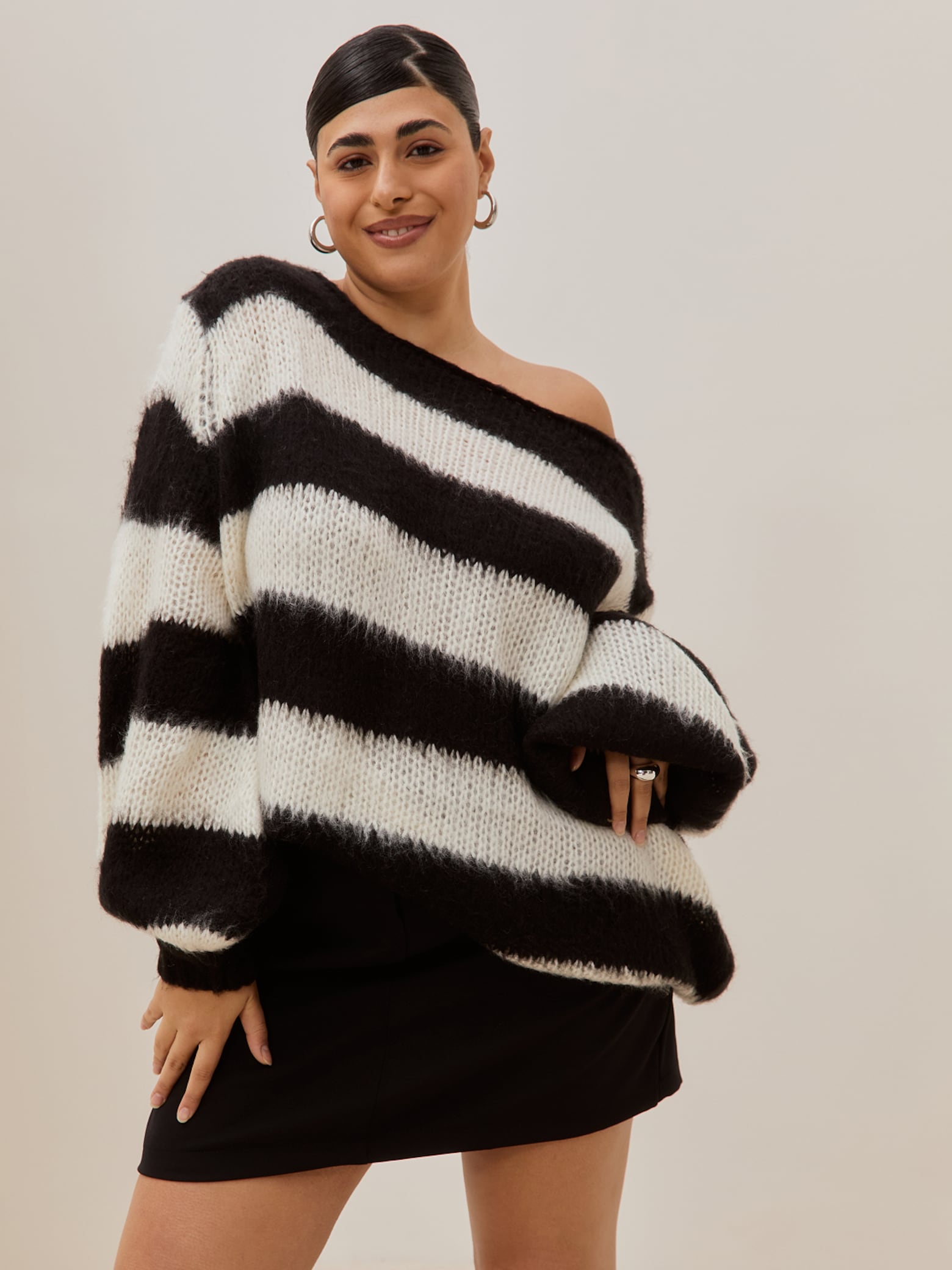 Alexa - Striped Sweater and Black Skirt Look