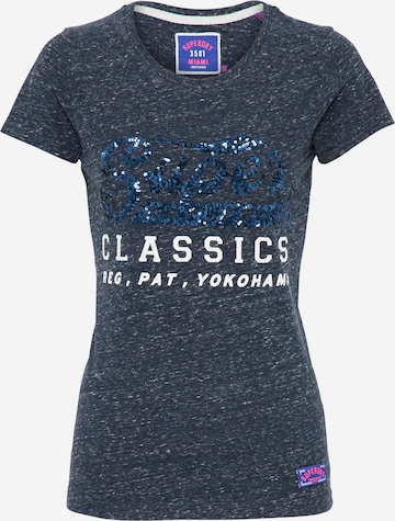 Superdry T-Shirt 'CLASSIC SEQUIN ENTRY' in Blau: predná strana