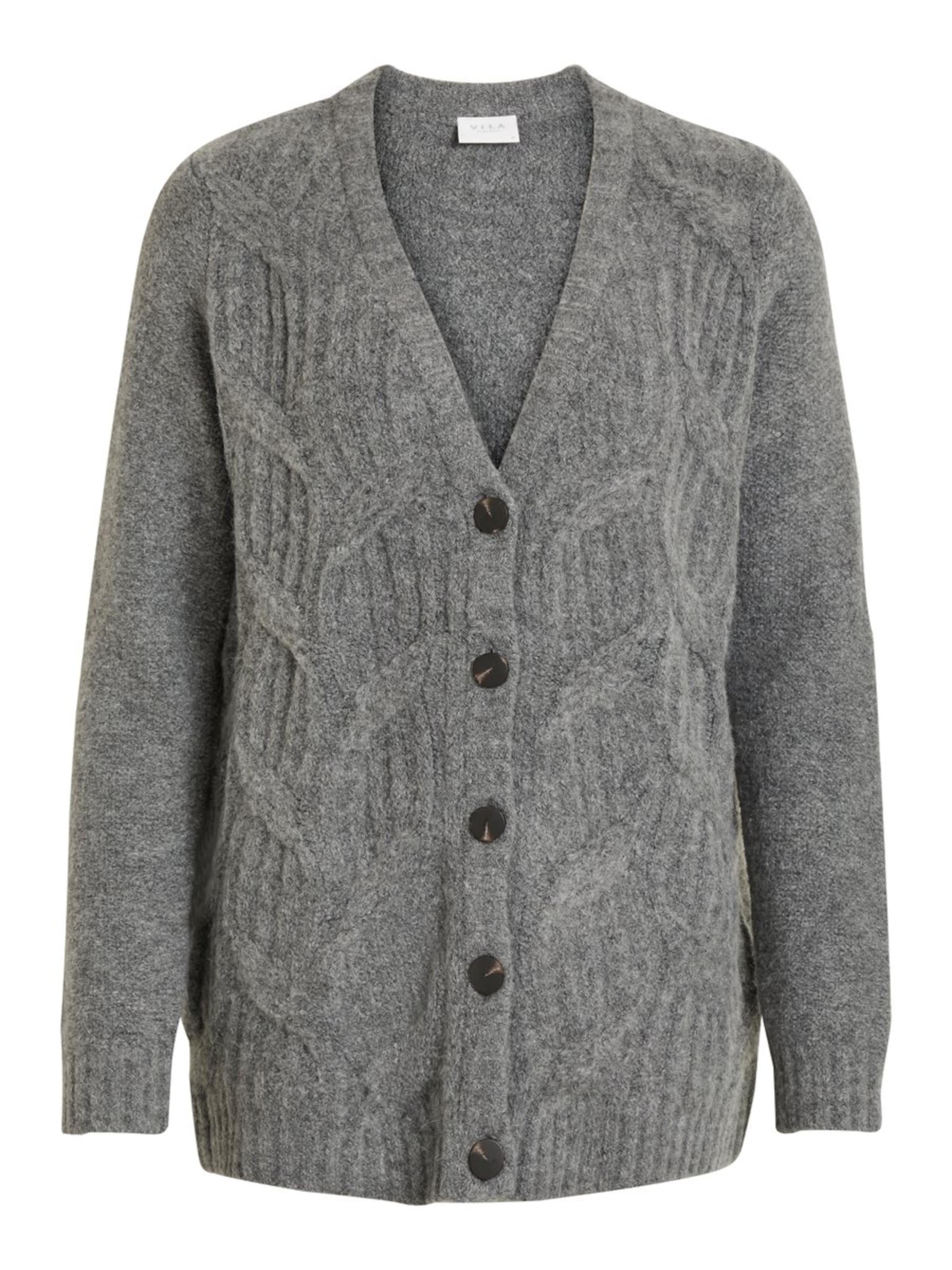 VILA - Gebreid vest 'Viseven Knit L/S' in de kleur Grijs gemêleerd