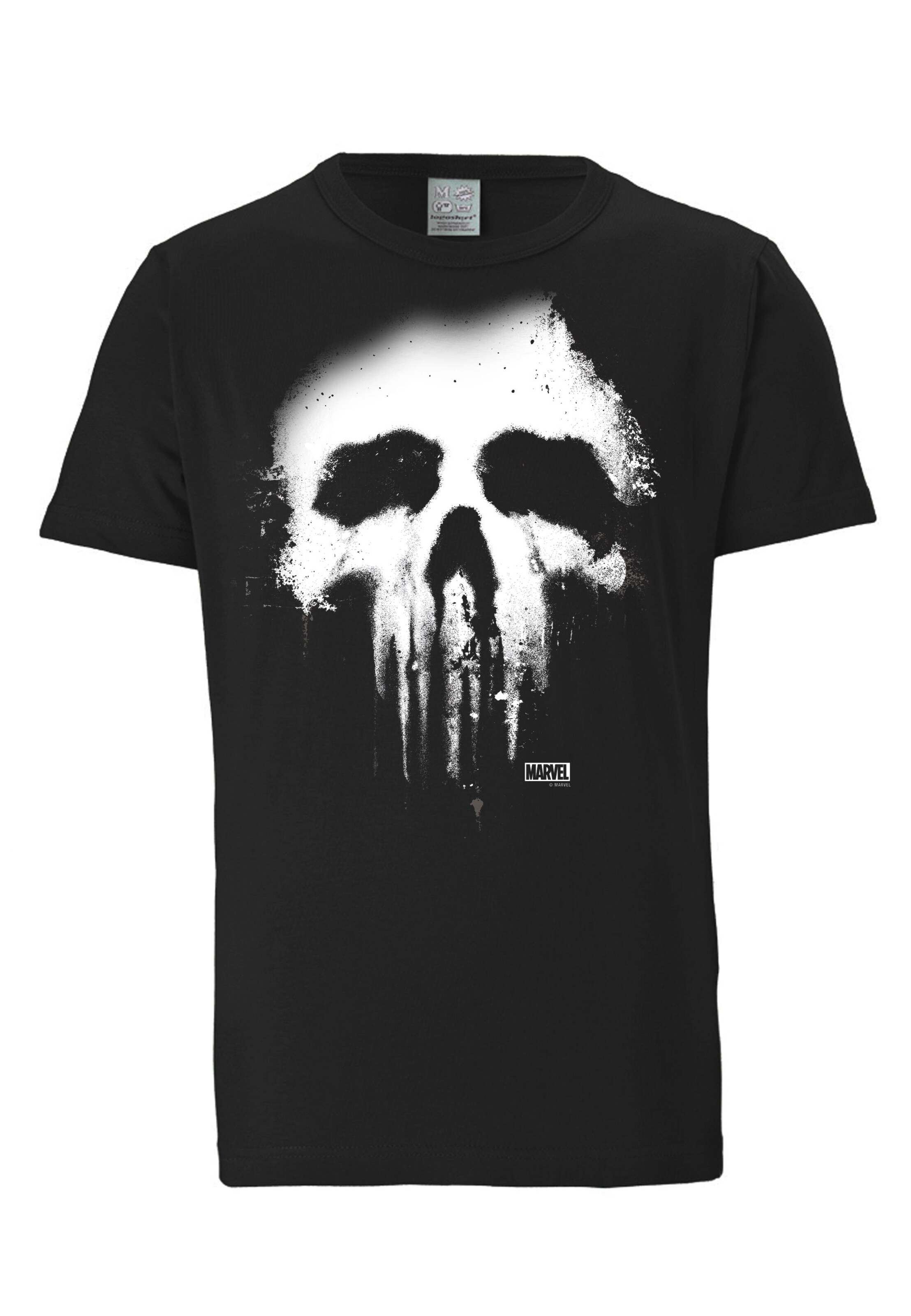 LOGOSHIRT Shirt 'Punisher Marvel' in Zwart: voorkant