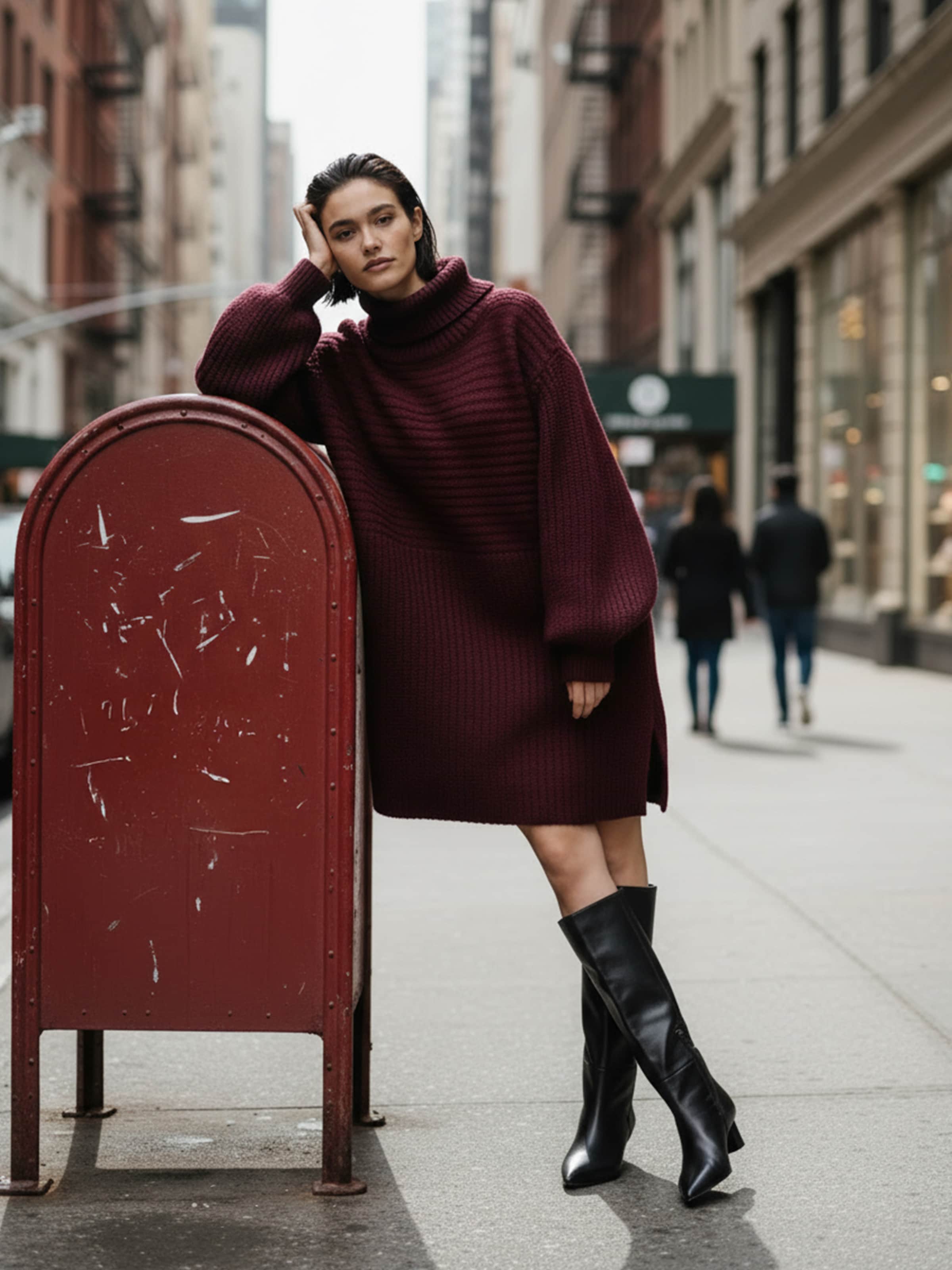 Paulina - Burgundy Turtleneck Long Sweater Look