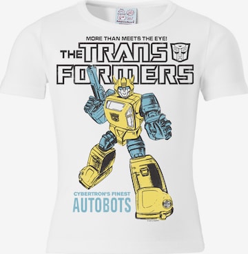 LOGOSHIRT Shirt 'Bumblebee - Autobots' in Wit: voorkant