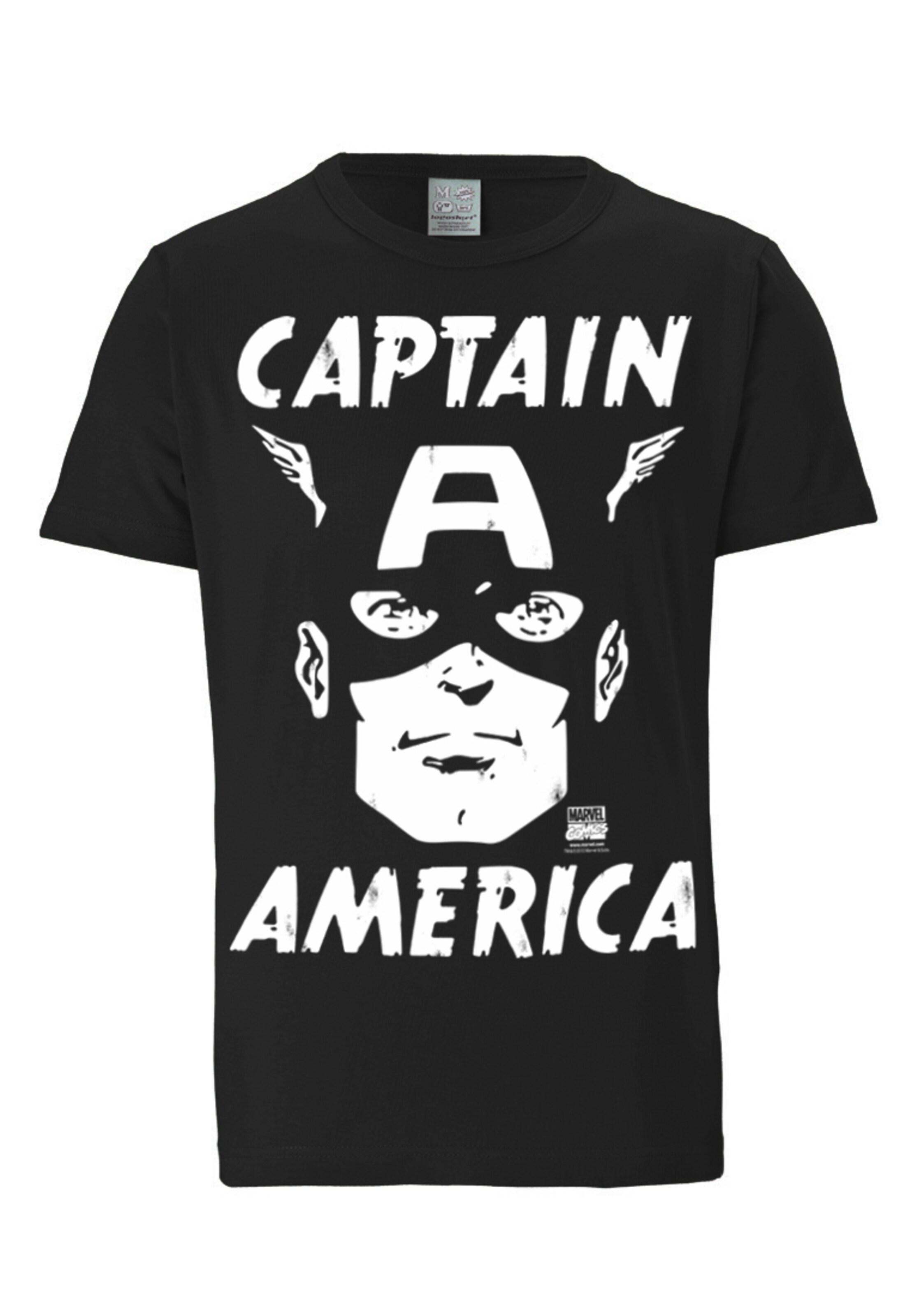LOGOSHIRT Shirt 'Captain America - Marvel' in Zwart: voorkant