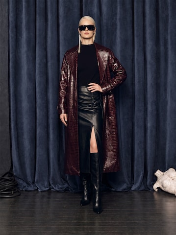 Plum Top Leather Skirt Look by Guido Maria Kretschmer