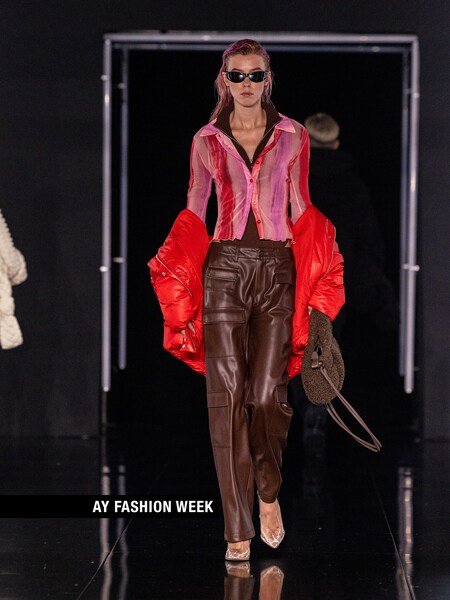 The AY FASHION WEEK Womenswear - Red Puffer Jacket Look by LeGer