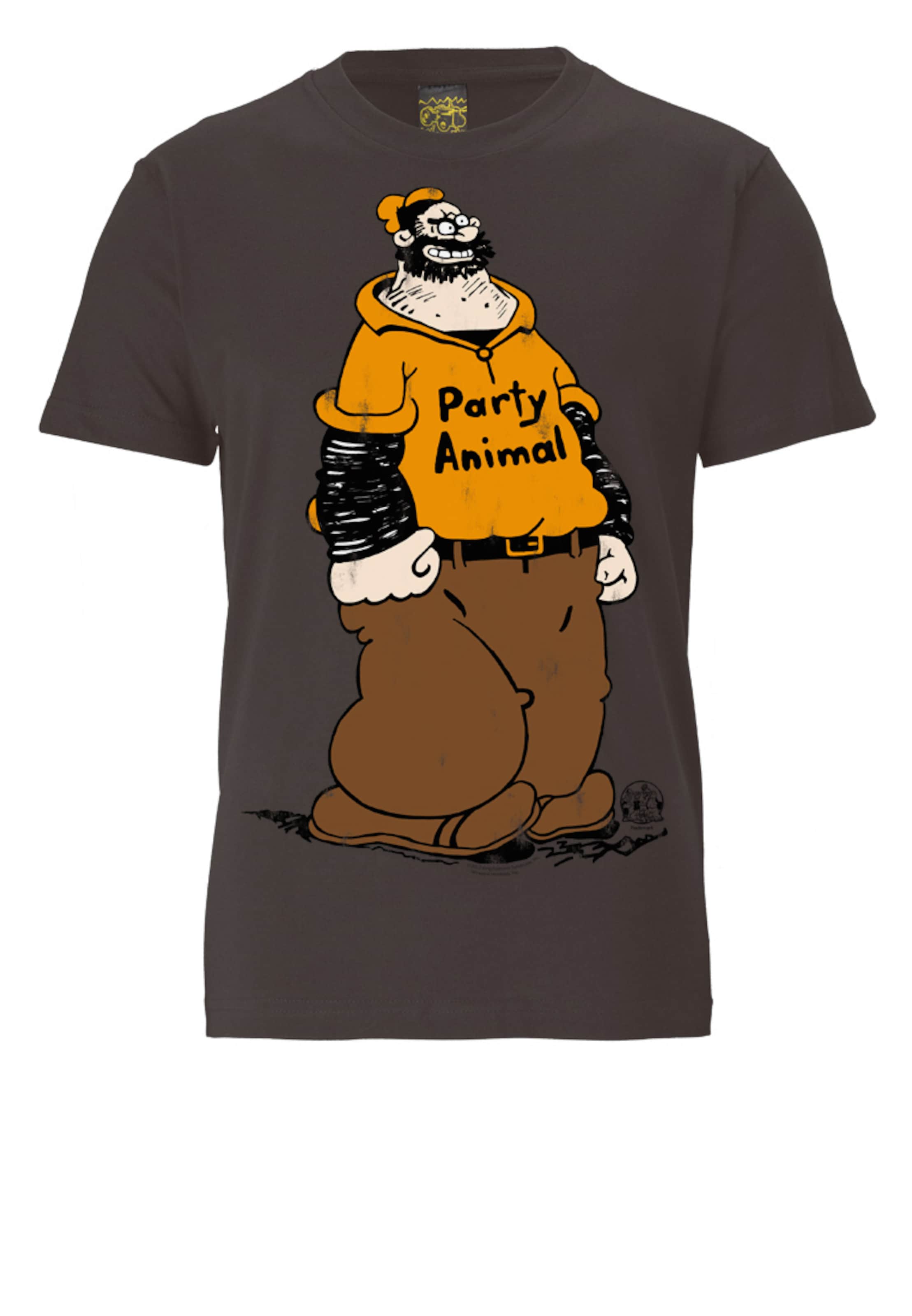 Männer Shirts LOGOSHIRT T-Shirt 'POPEYE - PARTY - ANIMAL' in Braun - VB33143