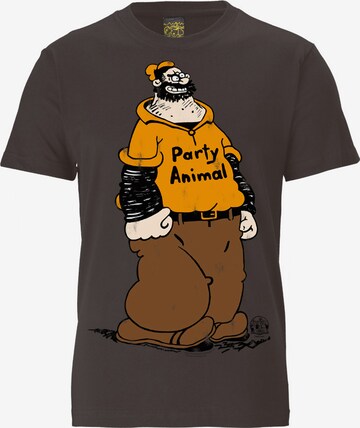 LOGOSHIRT T-Shirt 'POPEYE - PARTY - ANIMAL' in Braun: predná strana