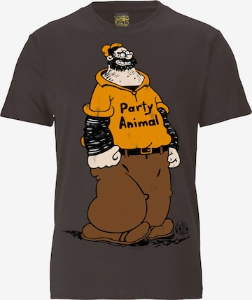 LOGOSHIRT Shirt 'POPEYE - PARTY - ANIMAL' in Brown: front