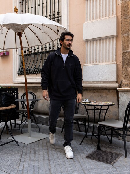 Tiago - Casual Black Half-Zip Look by DAN FOX APPAREL