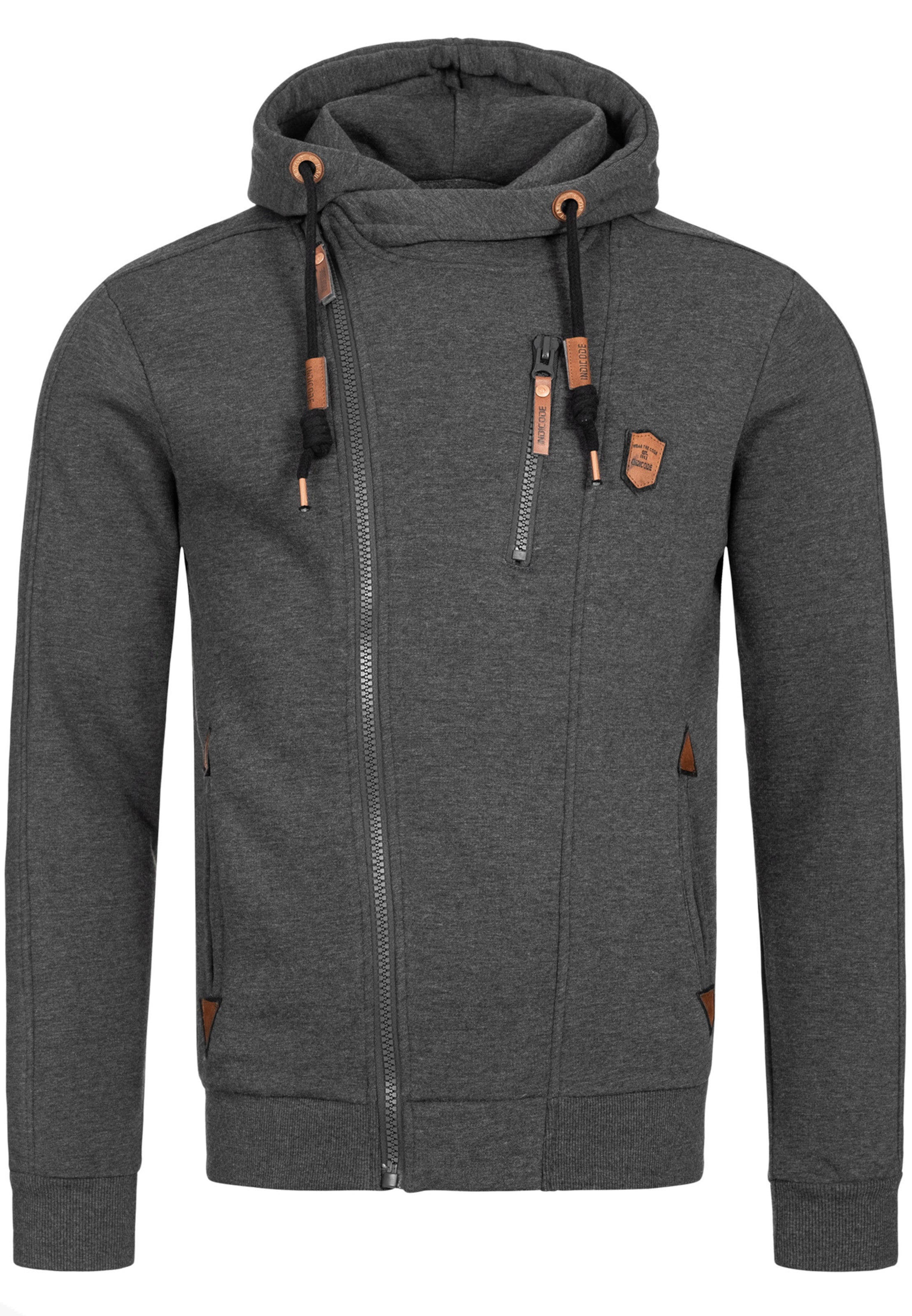 INDICODE JEANS Zip-Up Hoodie 'Elm' in Grey: front
