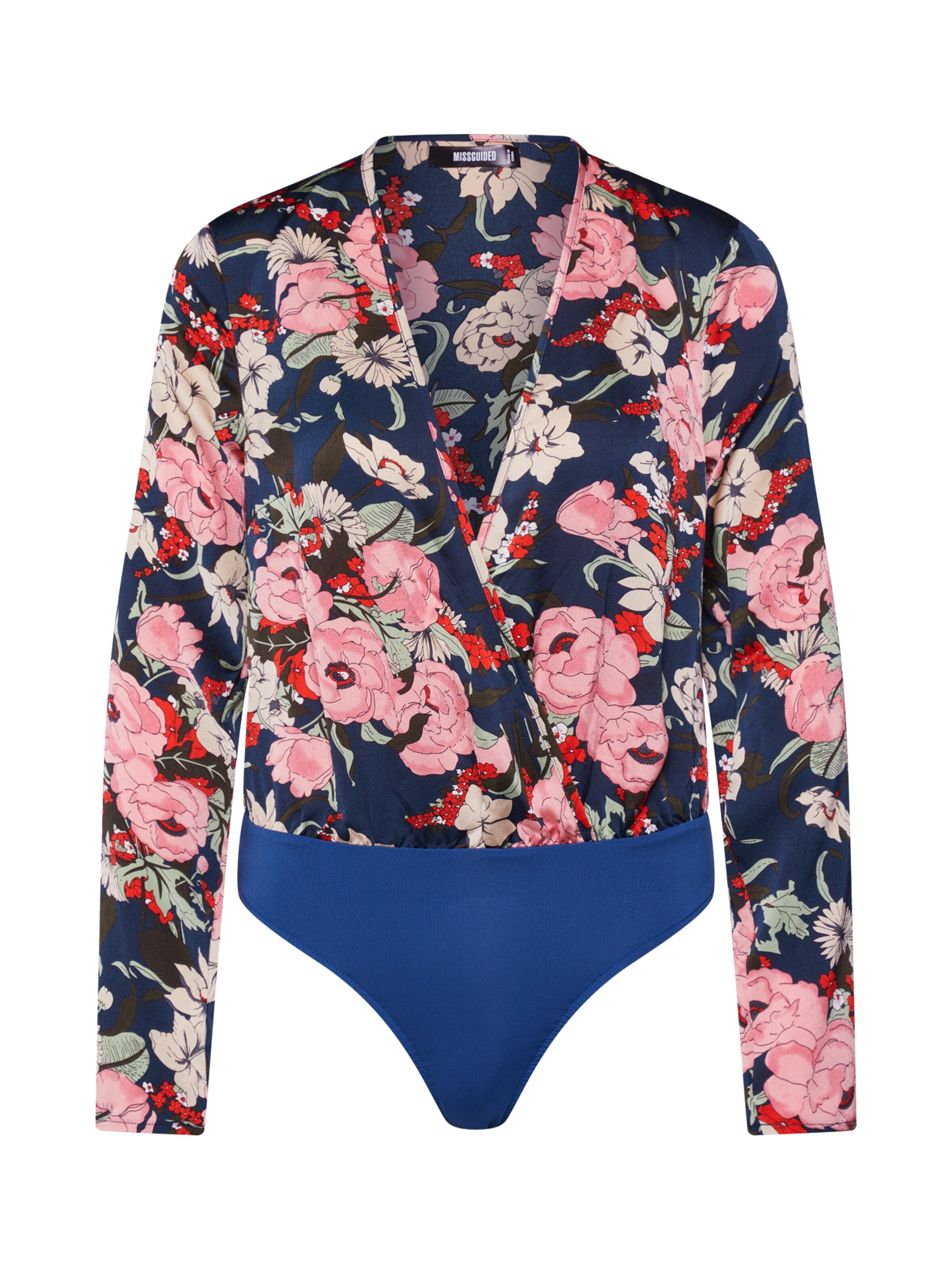 Missguided - Shirt 'Floral Plunge' in de kleur Navy