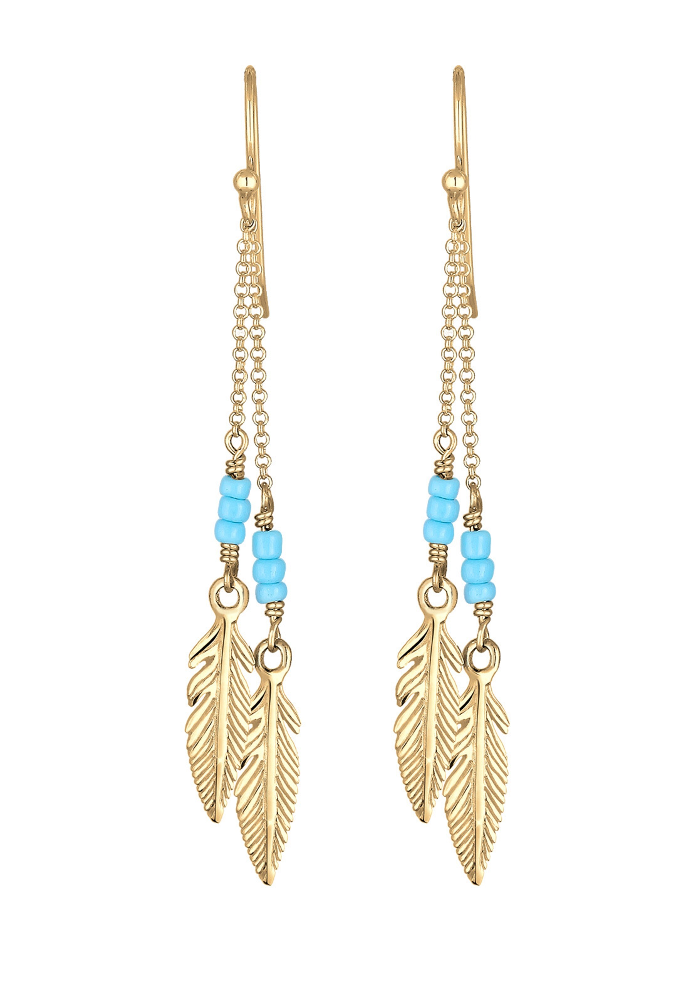 Boucles d'oreilles 'Boho, Feder, Kugel' ELLI en or : devant