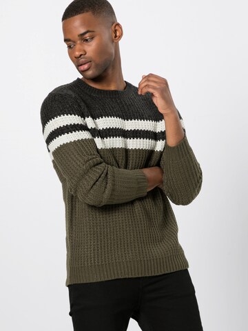 Only & Sons Πουλόβερ 'onsLAZLO STRIPED CREW NECK KNIT' σε πράσινο: μπροστά