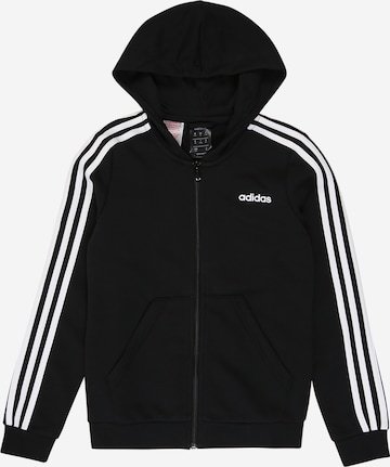 ADIDAS PERFORMANCE Athletic Zip-Up Hoodie 'YG E 3S FZ HD' in Black: front