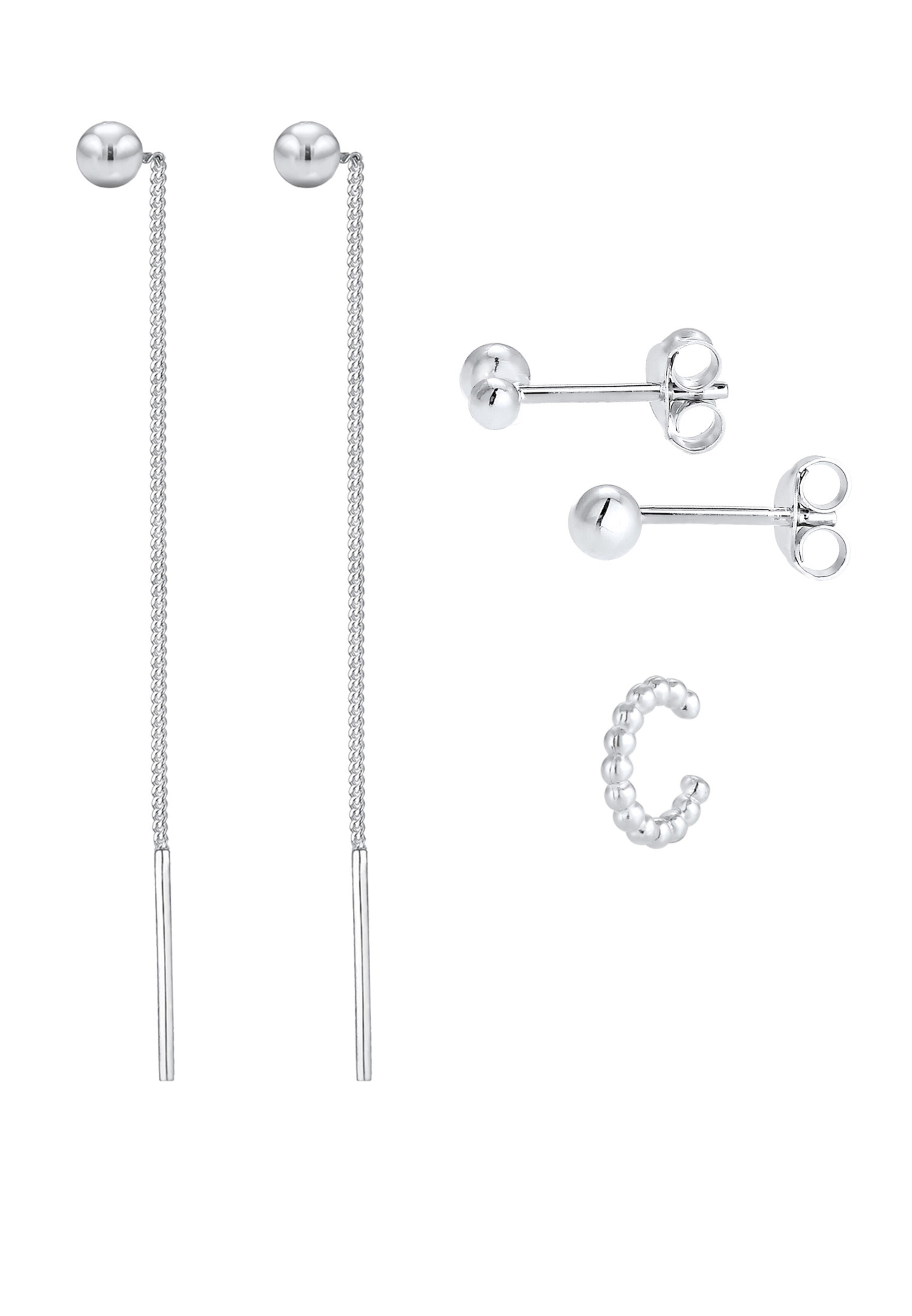 ELLI Ohrringe Basic Ohrstecker, Earcuff, Geo, Kugel in Silber