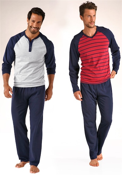 LE JOGGER Pyjama lang in navy / graumeliert / rot, Produktansicht