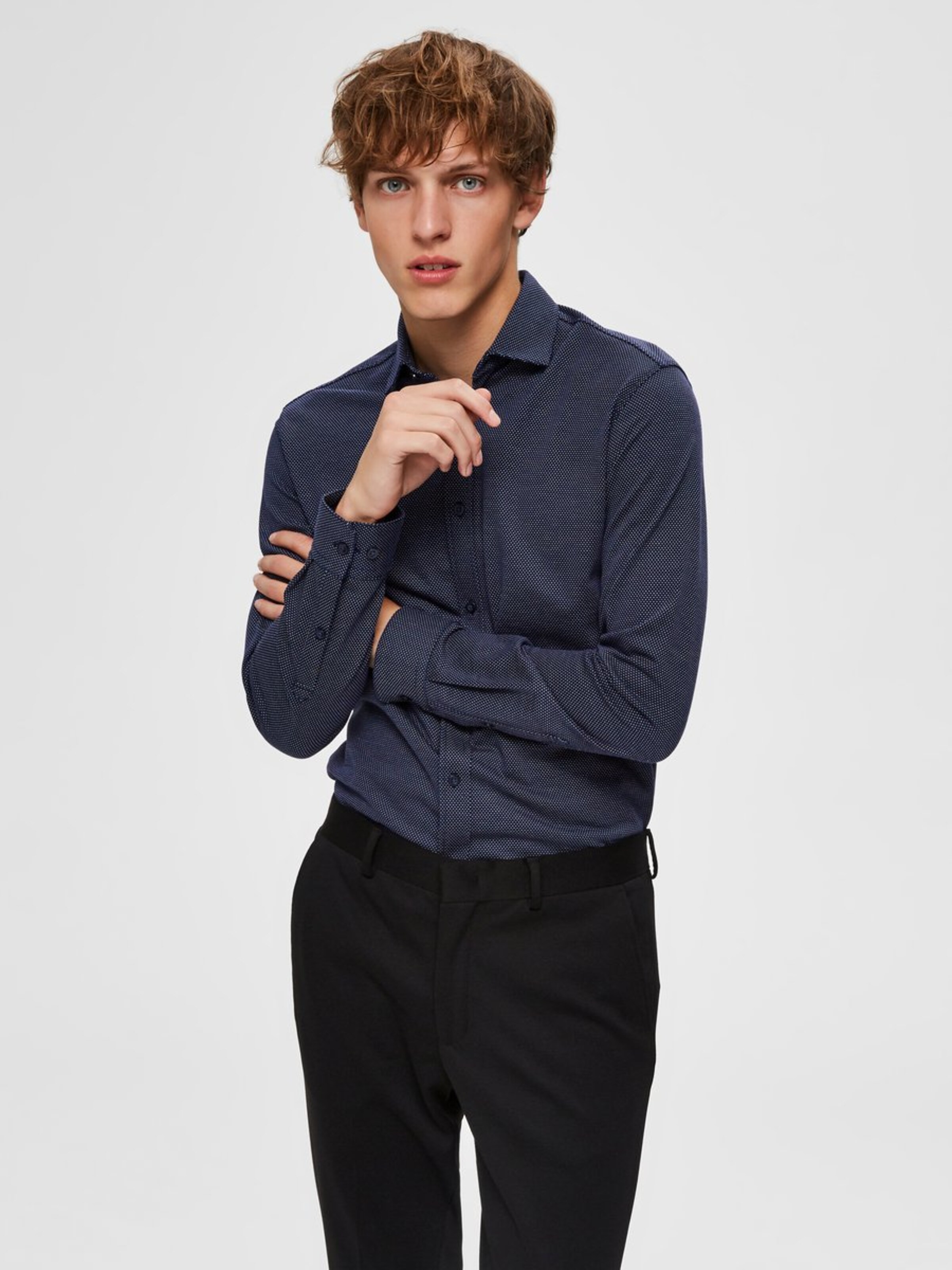 tengerészkék / fehér SELECTED HOMME Üzleti ing: Elölnézet