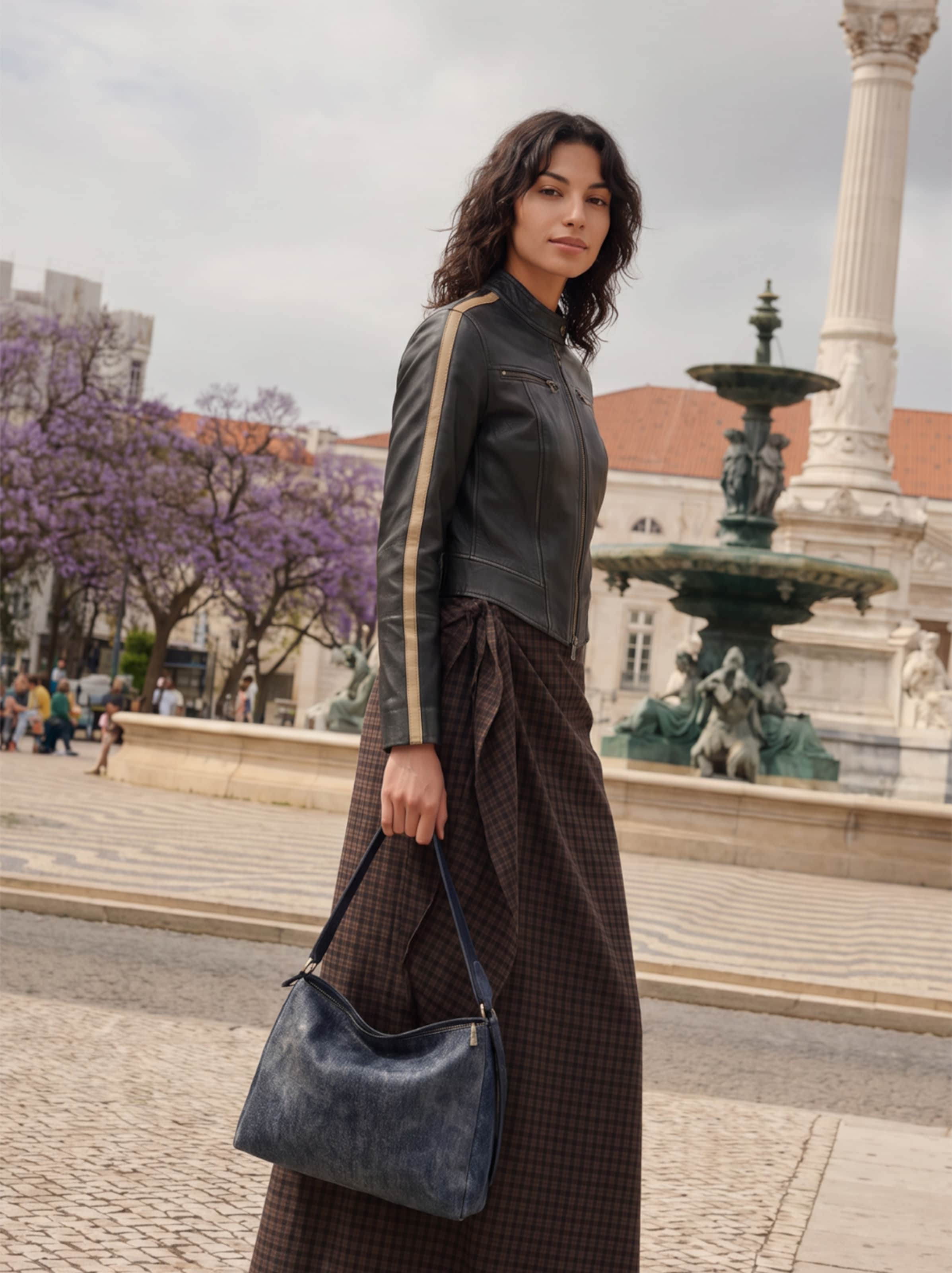 The AY Style Collective - Leather Jacket And Checked Skirt Look