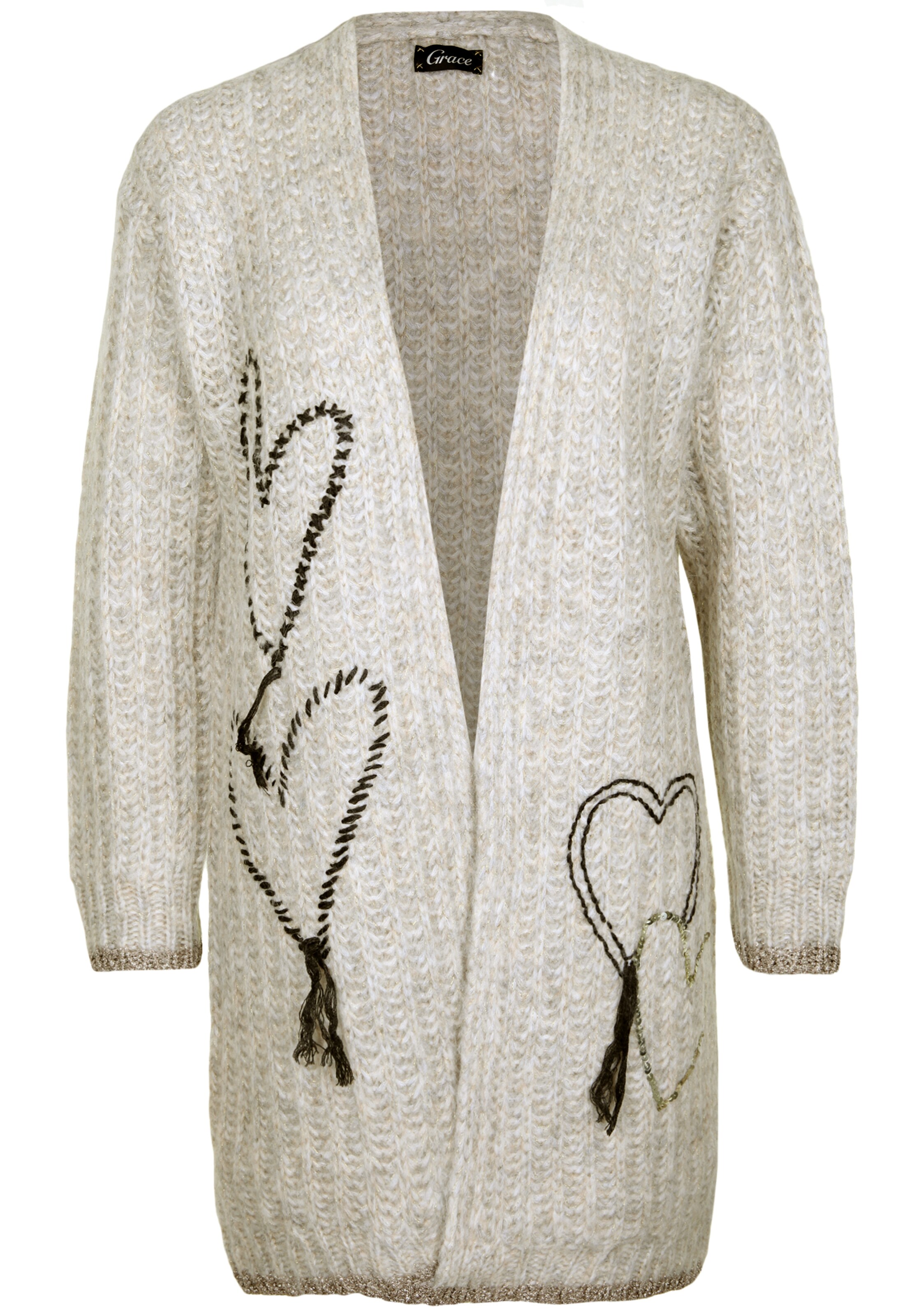 Grace - Gebreid vest 'HEARTS' in de kleur Beige