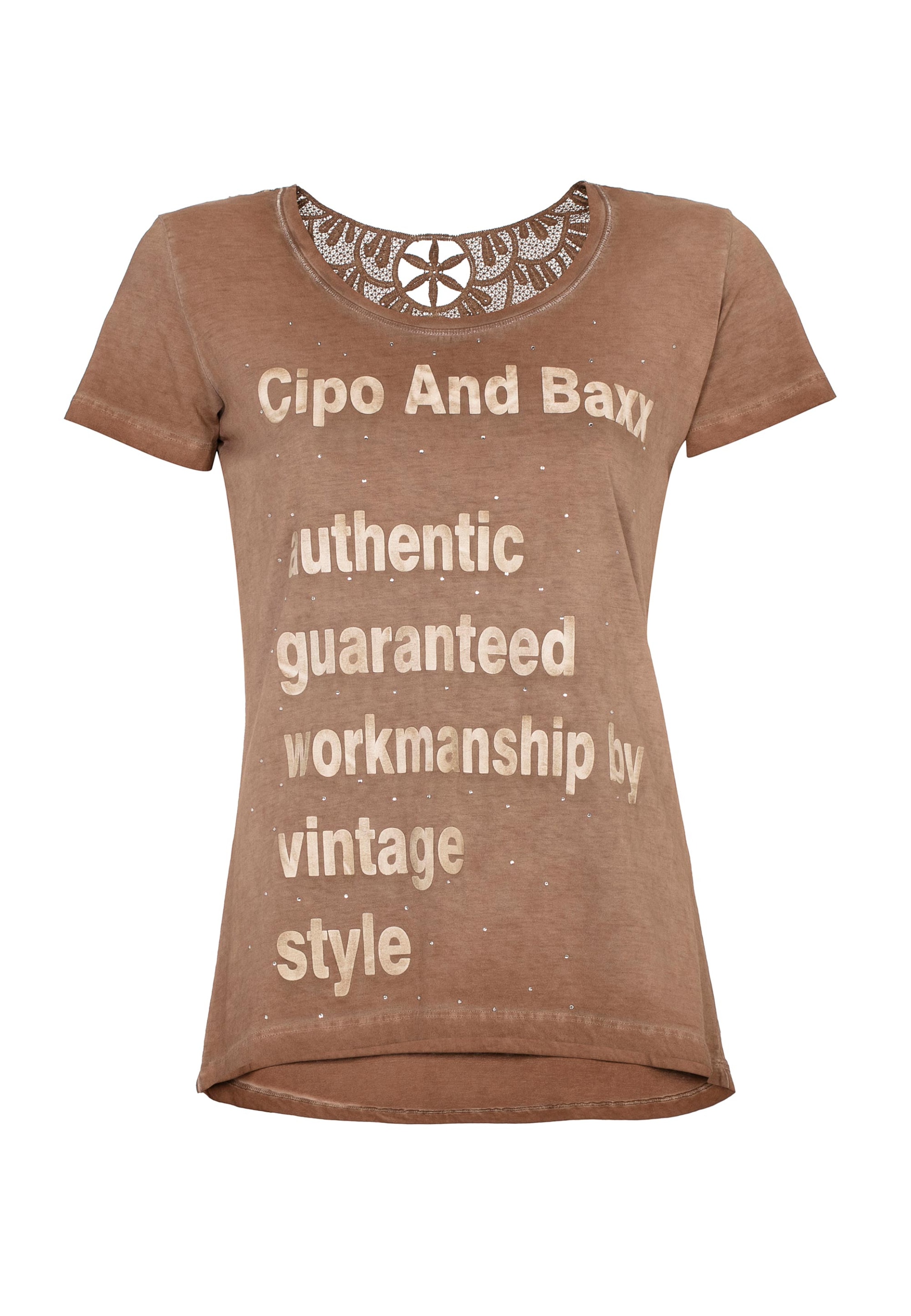 Frauen Shirts & Tops CIPO & BAXX T-Shirt mit modischen Spitzendetails in Braun - PU51663