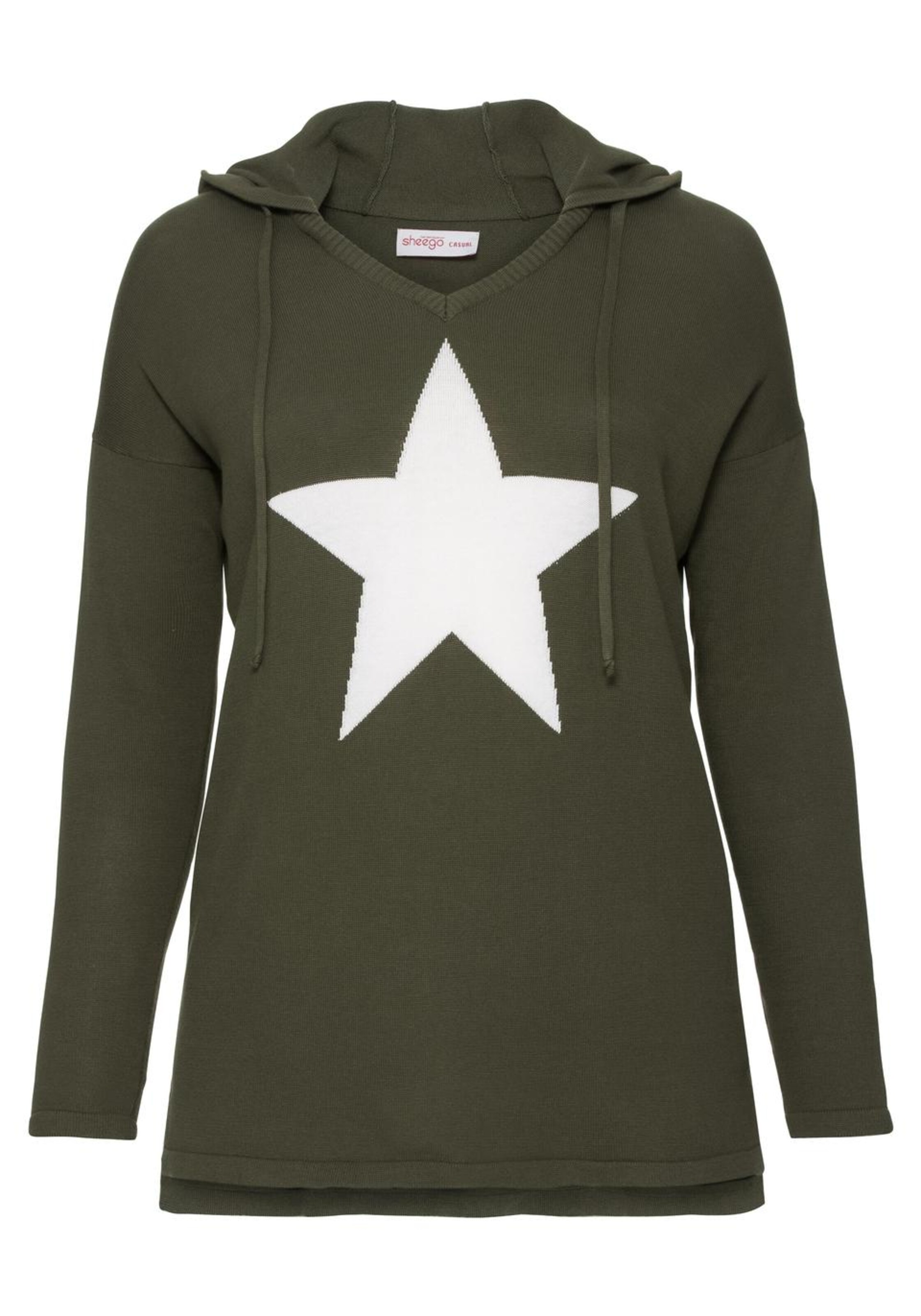 SHEEGO - V-Ausschnitt-Pullover in khaki