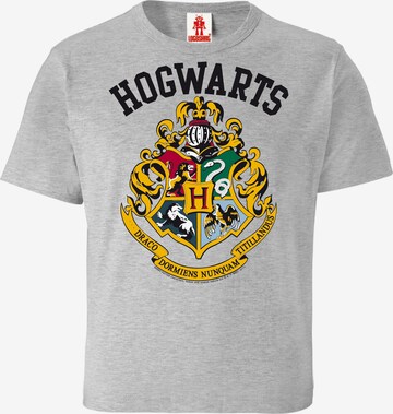 LOGOSHIRT Shirt 'Hogwarts' in Grey: front