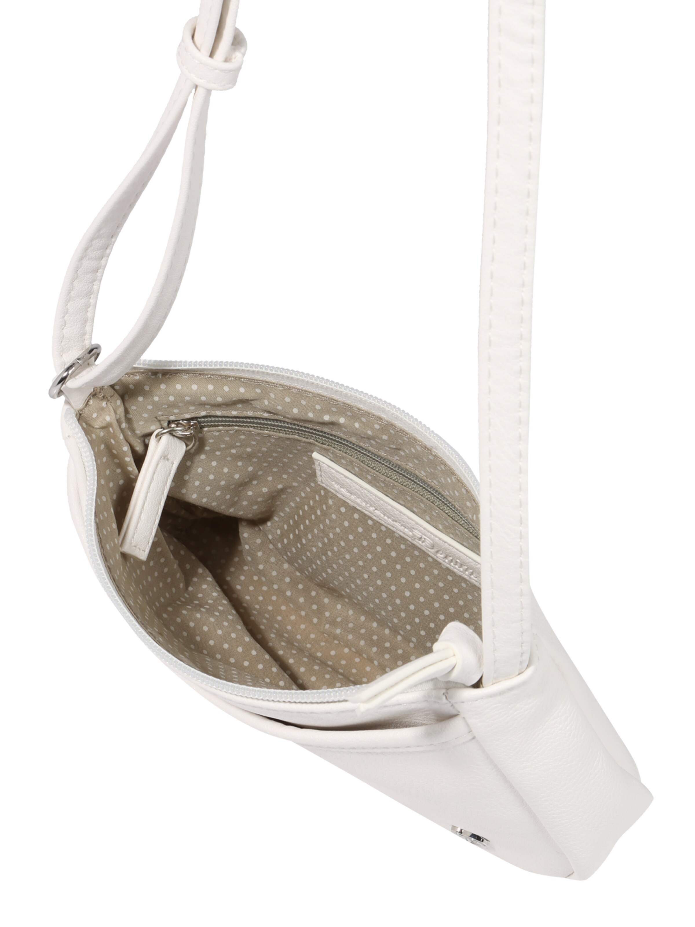 balta TOM TAILOR DENIM Rankinė su ilgu dirželiu 'Cilia': viršus