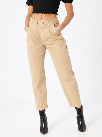 Mavi Loosefit Bandplooibroek 'Laura' in Beige: voorkant