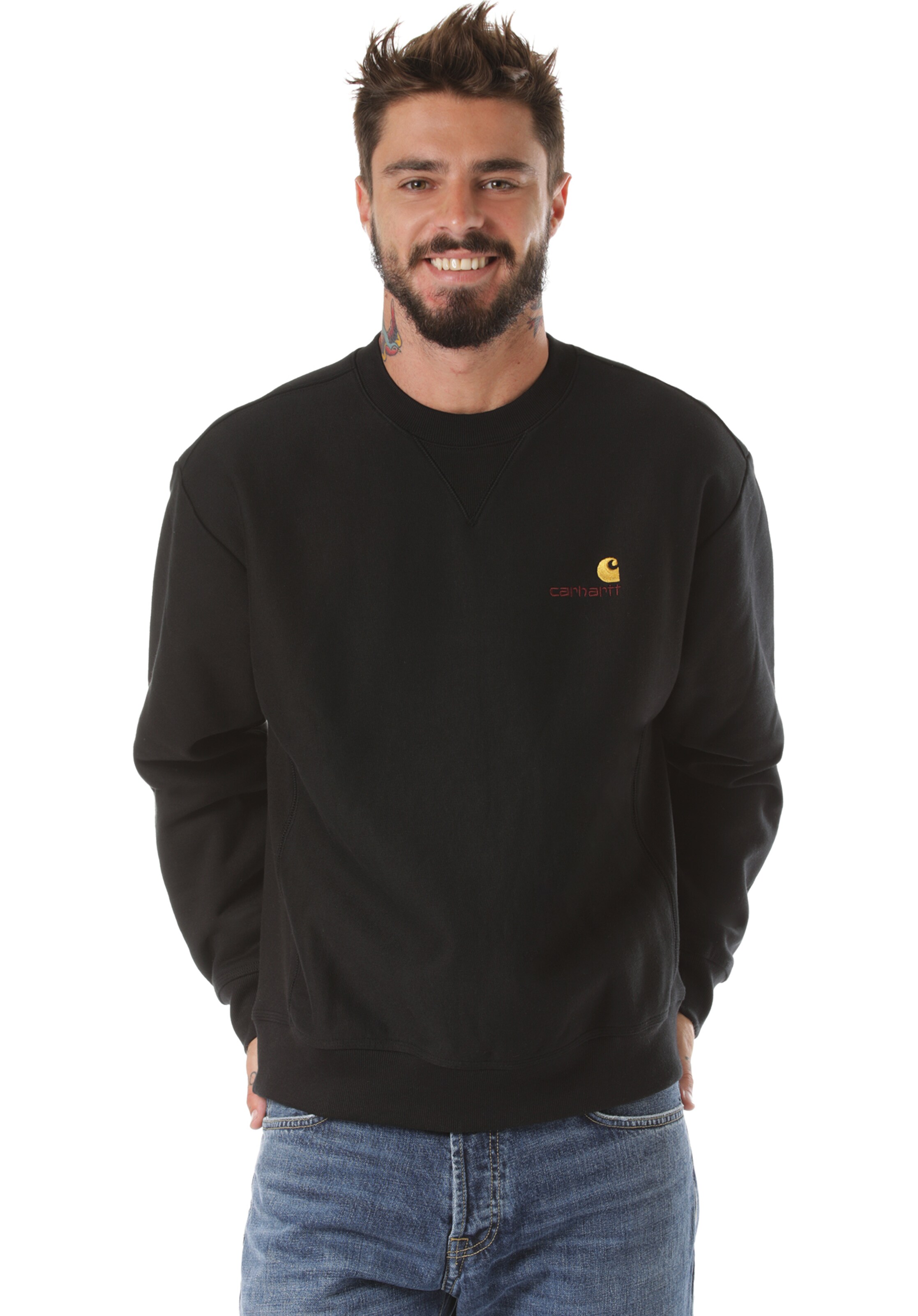 Carhartt WIP Sweatshirt 'American Script' in Zwart: voorkant