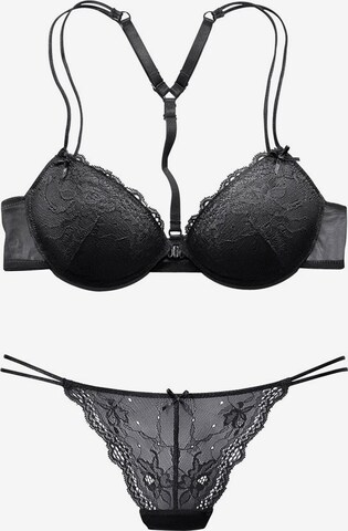 MELROSE Push-up Push-up-BH + String in Schwarz: predná strana