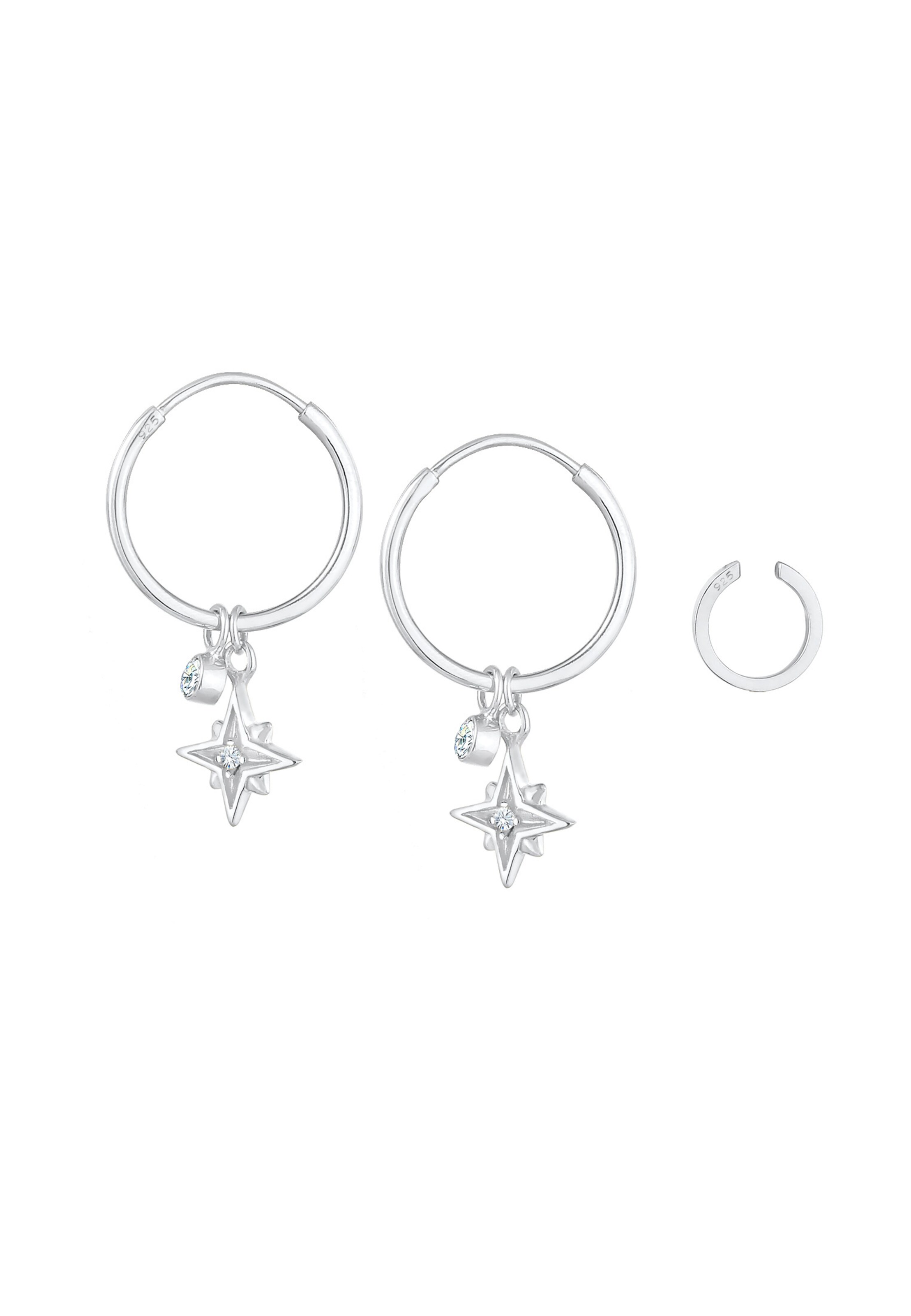 ELLI Oorbellen 'Creole, Earcuff, Sterne' in Zilver