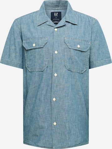 GAP Slim fit Overhemd 'SS CHAMBRAY CAMP BLUE' in Blauw: voorkant