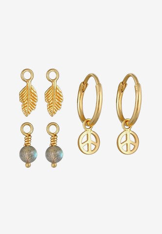 ELLI Ohrringe Boho, Edelstein Ohrhänger, Feder, Peace-Zeichen in Gold