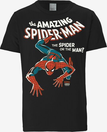 LOGOSHIRT Shirt 'Spider-Man' in Black: front