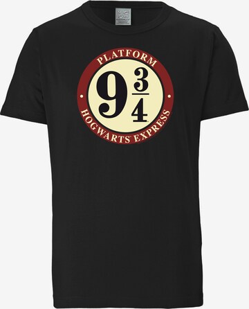 LOGOSHIRT Shirt 'Harry Potter Hogwarts Express Gleis 9 3/4' in Black: front