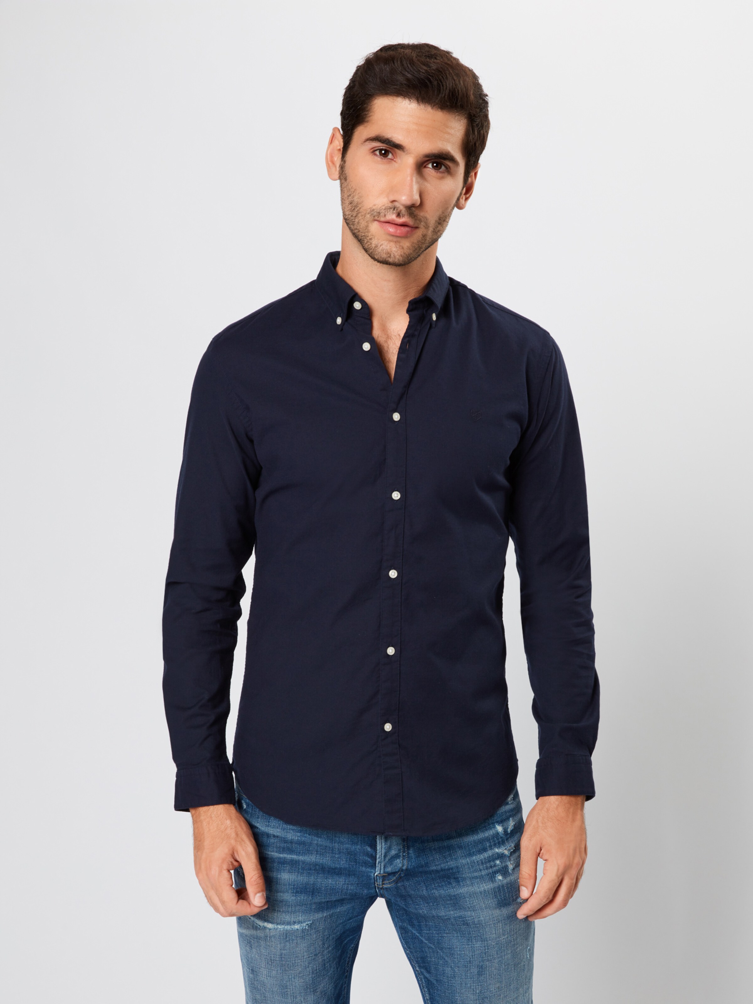 JACK & JONES Zakelijk overhemd 'JPRLOGO STRETCH SHIRT L/S NOOS' in de kleur Navy: Vooraanzicht