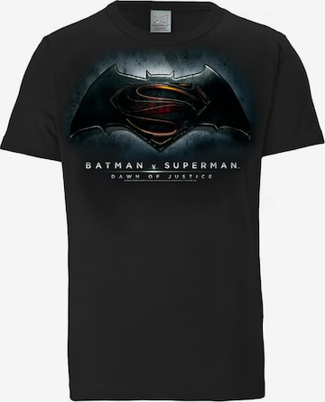 LOGOSHIRT Shirt 'Batman v Superman' in Black: front