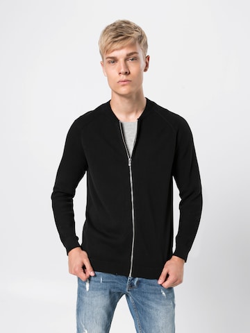 JACK & JONES Gebreid vest 'JPRMELVIN KNIT BASEBALL CARDIGAN' in Zwart: voorkant