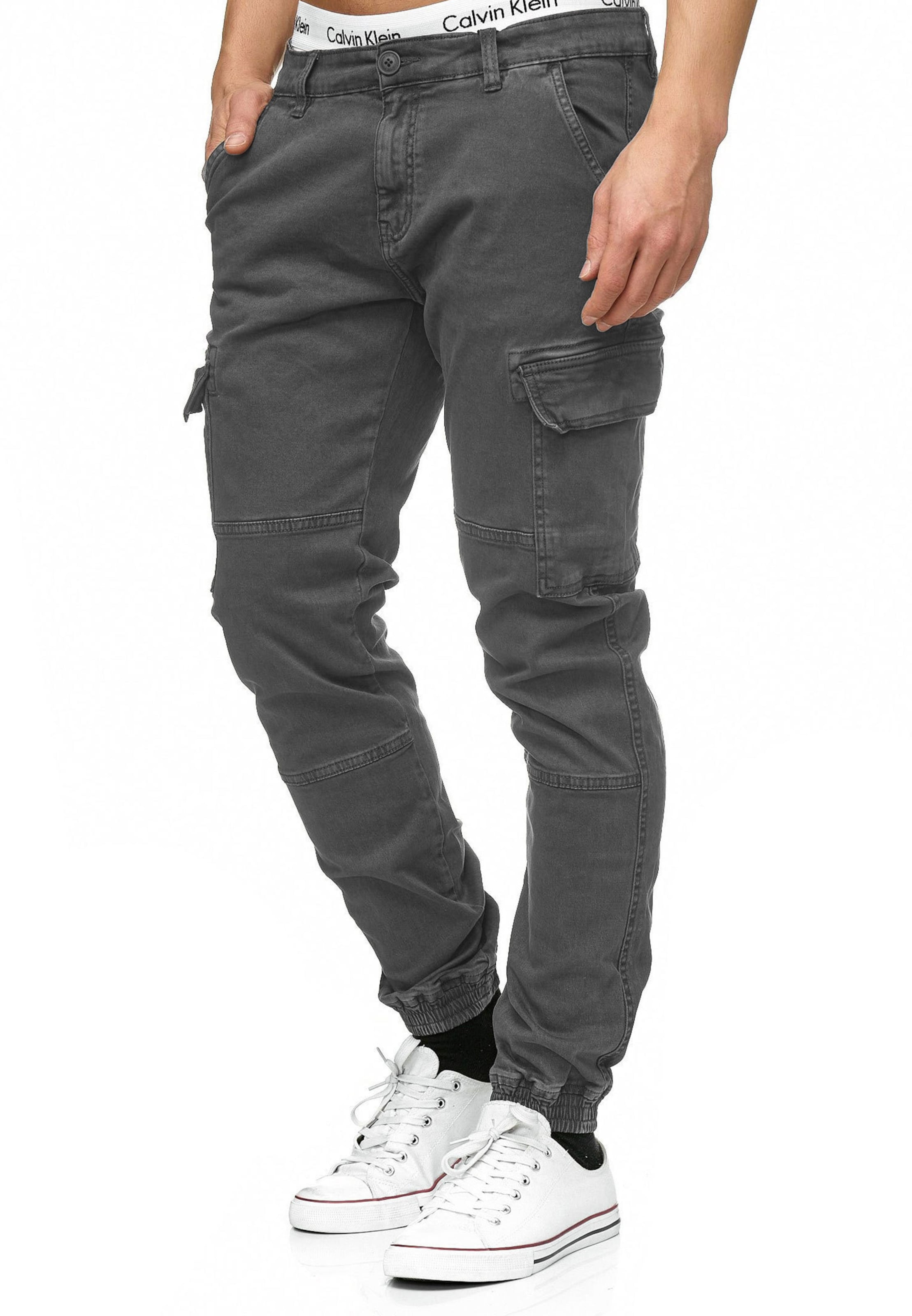 INDICODE JEANS Tapered Cargohose 'August' in Grau: Vorderseite