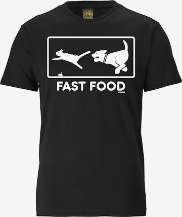 LOGOSHIRT Shirt 'FAST FOOD' in Zwart: voorkant