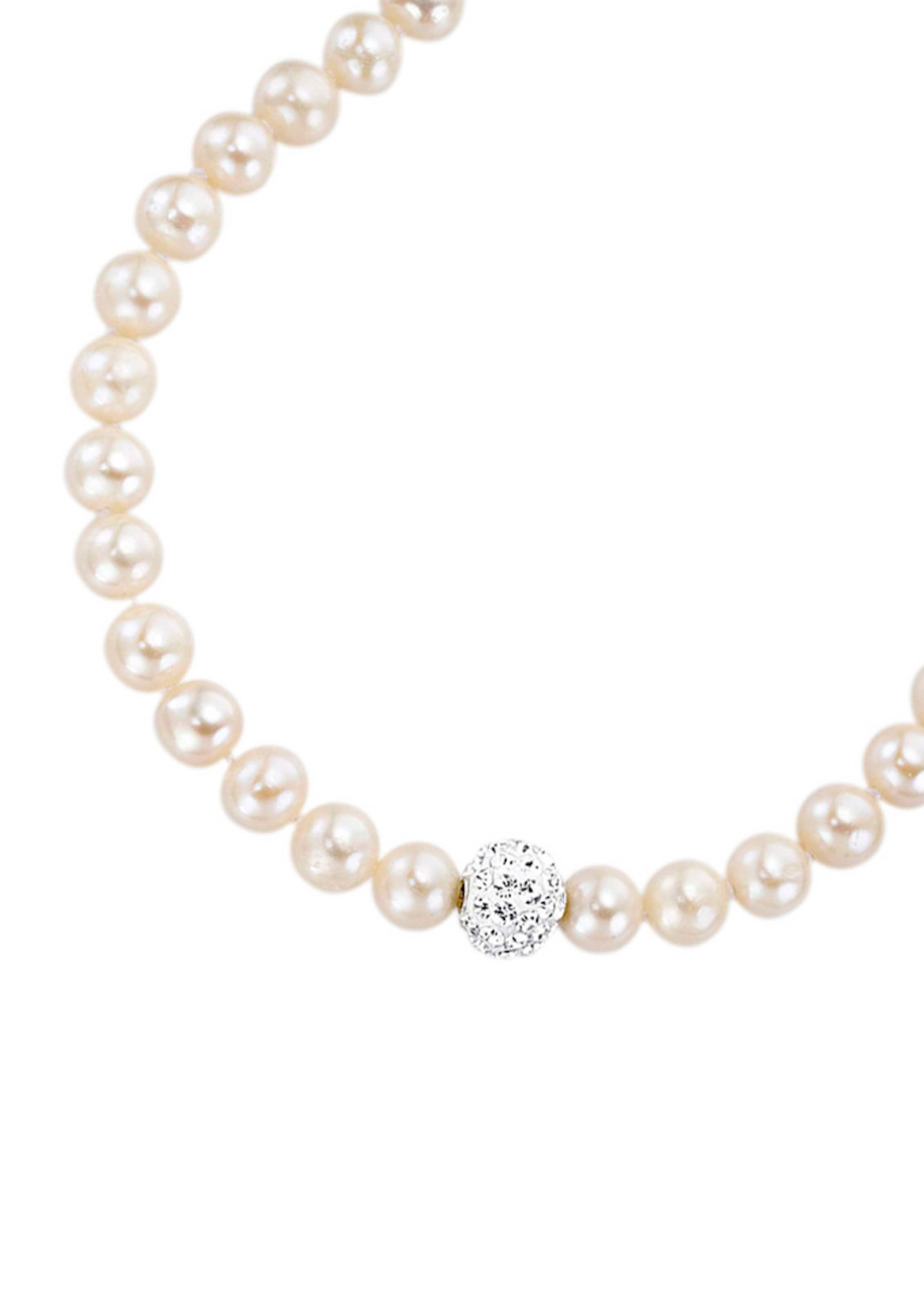 FIRETTI Halsschmuck: Collier mit Perlen und funkelnden Zirkonia in Silber: Vorderseite
