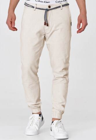 INDICODE JEANS Tapered Leinenhose ' Blnda ' in Weiß: Vorderseite